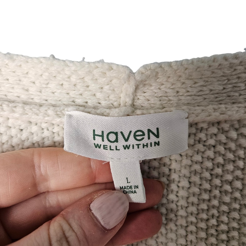 Haven Well Within Cream Cable Knit‎ Sleeves Chunky Button Cardigan Womens Large - Picture 4 of 6